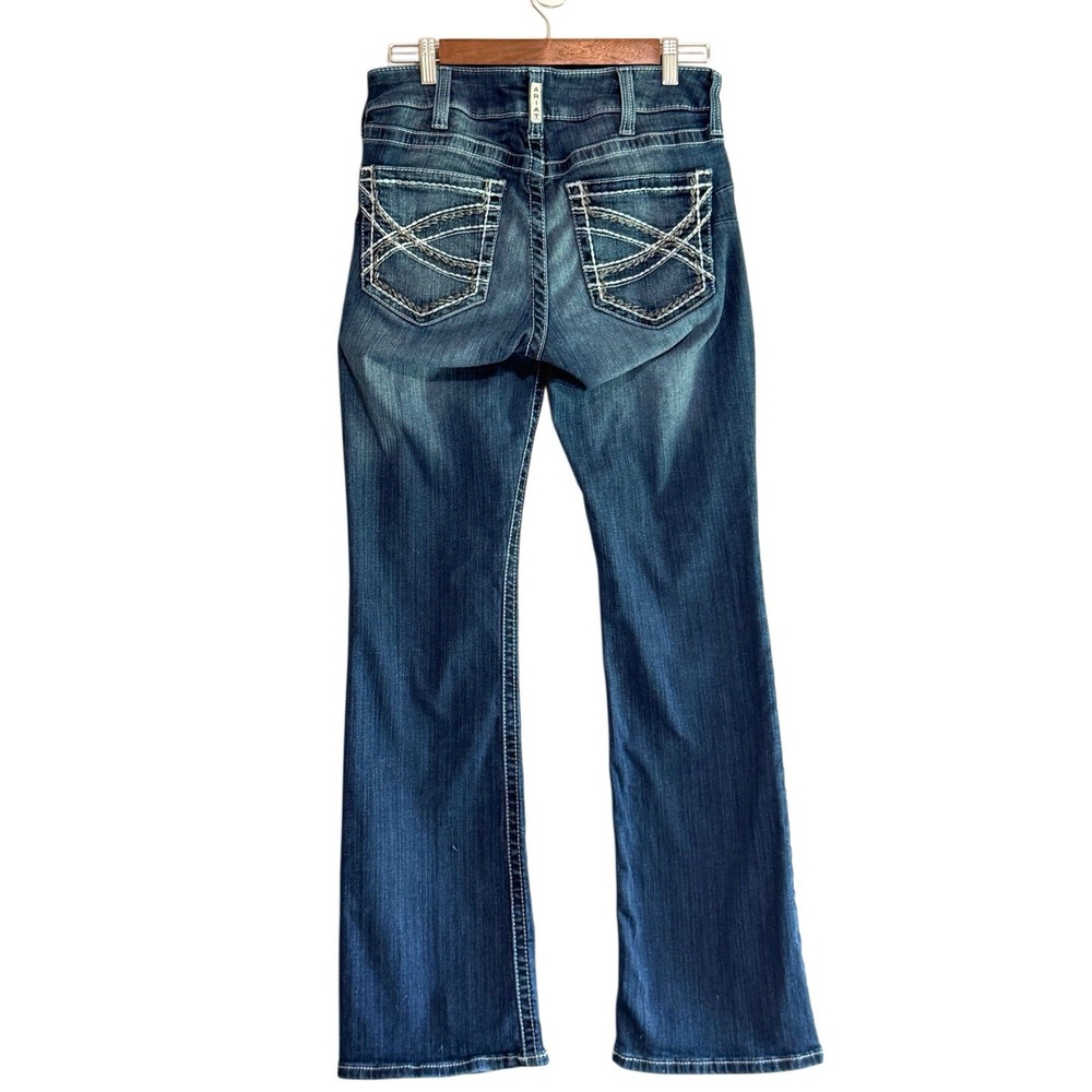 Ariat Real Mid Rise Boot Cut Jeans Stretch Western Thick Stitch Entwined Sz 30R
